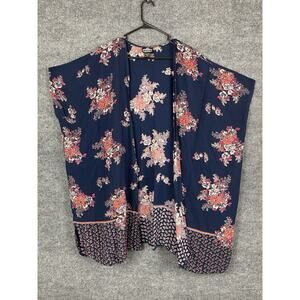 Angie Women's Large Blue Kimono Boho Floral Open Front